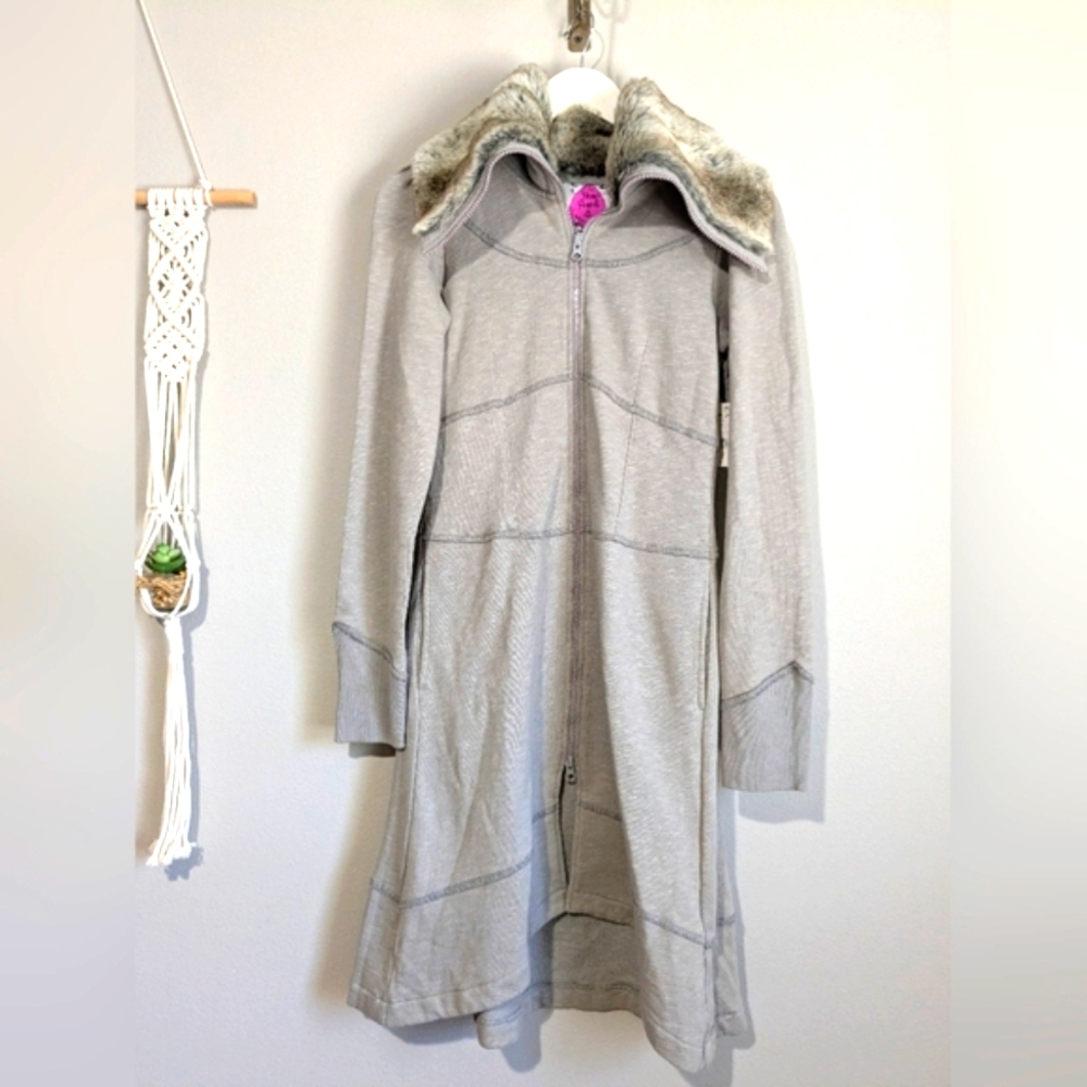 Free People Fur Collar Long Sweater Jacket S